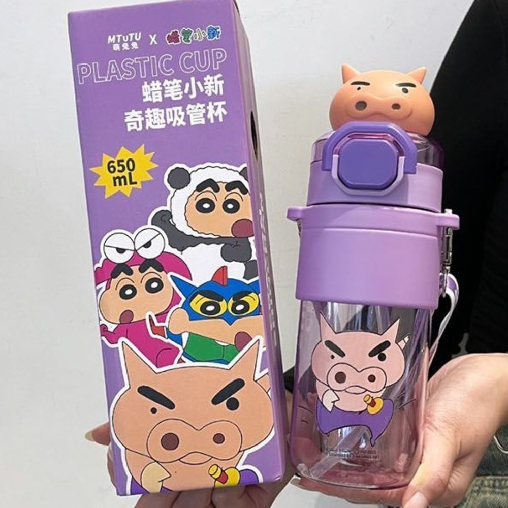 짱구 캐릭터 피규어 빨대 물통 귀여운 어린이집 어린이 유치원 초등 물병 650ml 퍼플 - 상세 이미지 2