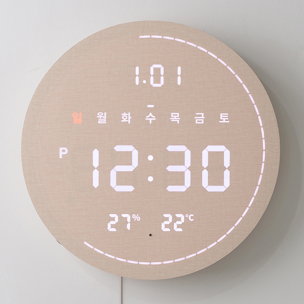 플라이토 백라이트 LED 벽시계 디지털 전자 거실 벽걸이 온습도 와이파이 터닝 플랫19cm - 상세 이미지 5