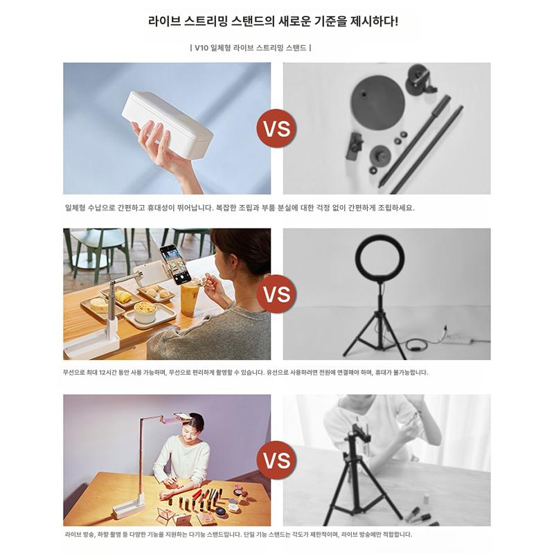 접이식 휴대폰 촬영 받침대 다용도 항공샷 탁상용 거치대 영상제작 리모콘 표준-V6 화이트 일체형 접이식 뷰티 조명 - 상세 이미지 3