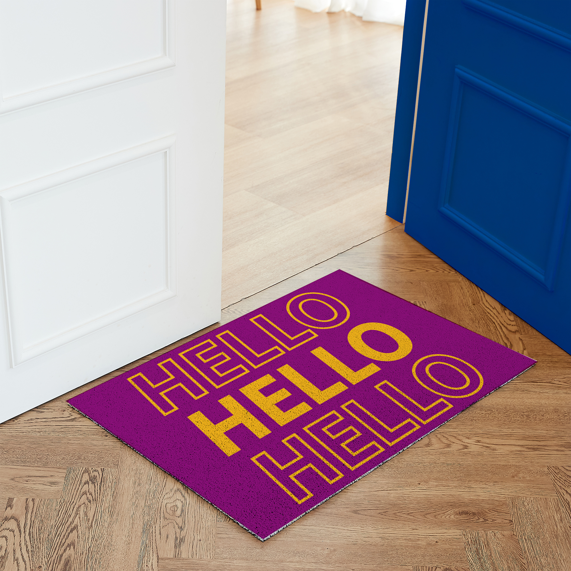 코메샵 웰컴 매트 컬러 WM27-1 블루 헬로 HELLO 하이 어서오세요 현관 코일매트 180x120cm - 상세 이미지 2