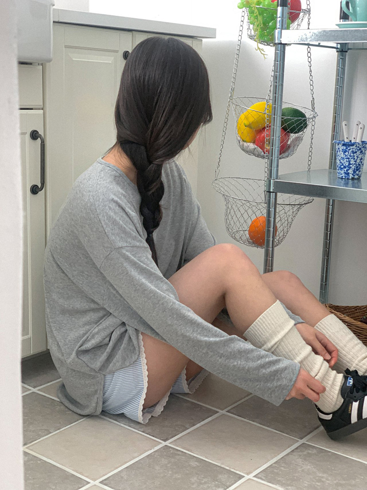 소프트 코튼 스판 랍빠 박스티 루즈핏 옆트임 기본 여성 가을 티셔츠 라운드 여자긴팔티 롱티 - 상세 이미지 5