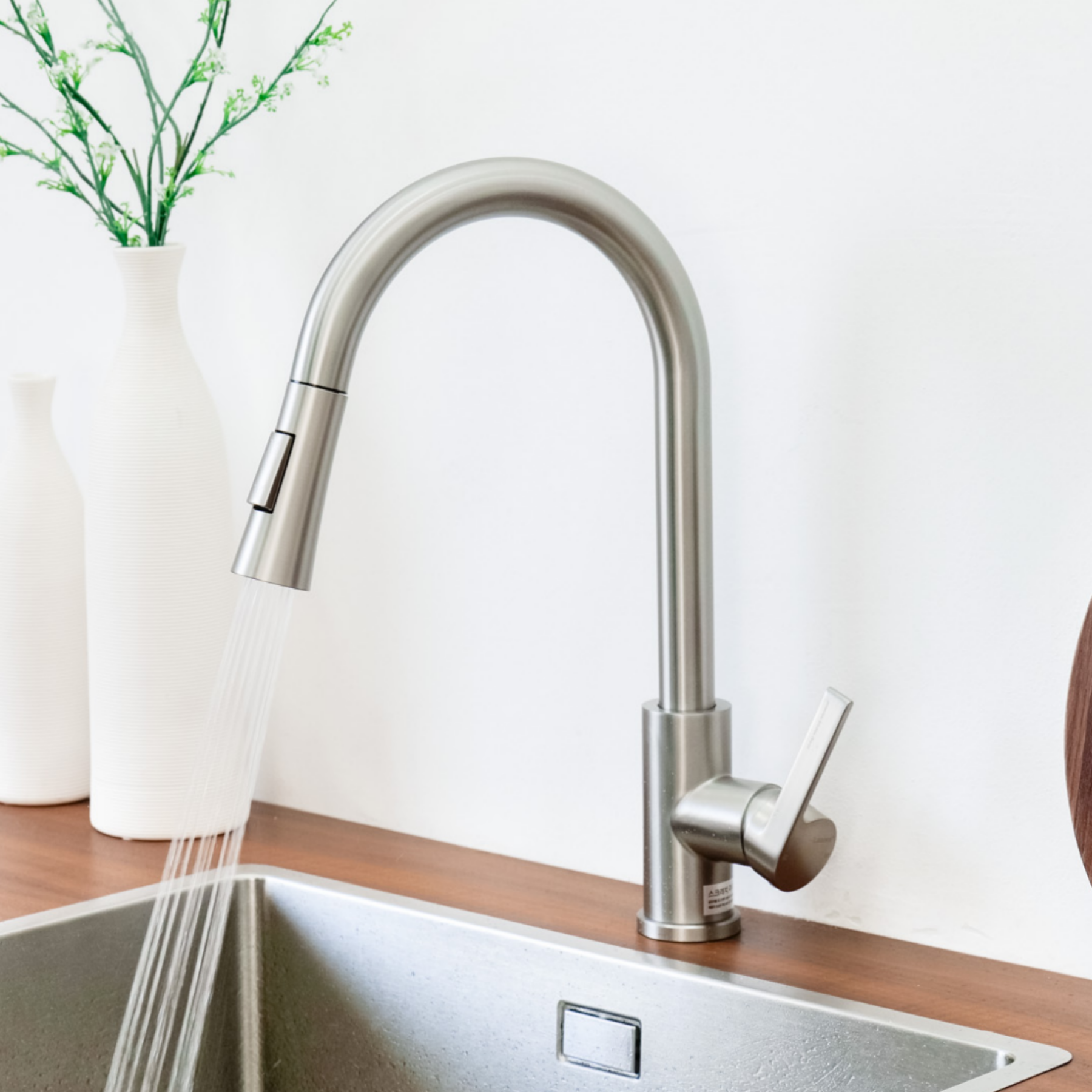 거위목수전 주방 싱크대 수도꼭지 무광 니켈 원홀수전