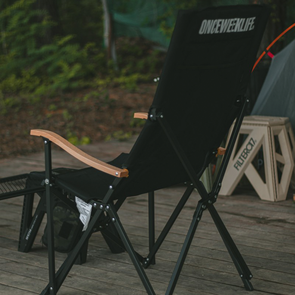원스위크라이프 캠핑 접이식 경량 롱 릴렉스 체어 특대, 블랙프레임+원목 / 카키, 1개