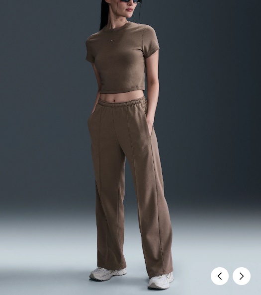 국내매장 나이키 여성 미드라이즈 오픈 헴 트레이닝 브라운 팬츠 D5 HF6459-233