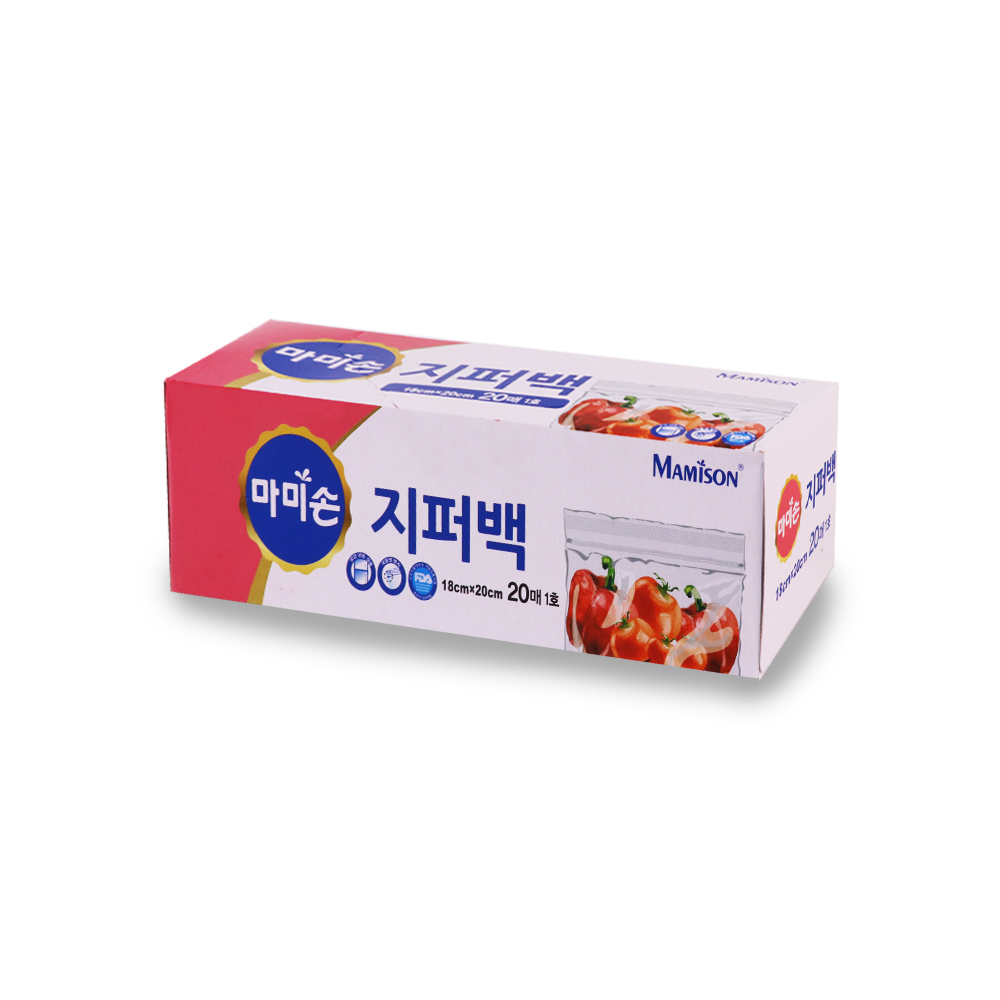 마미손 지퍼백 비닐 푸드저장팩 냉장 냉동 지퍼백 S(소형) 18x20cm, 20매, 1개 - 상품 이미지