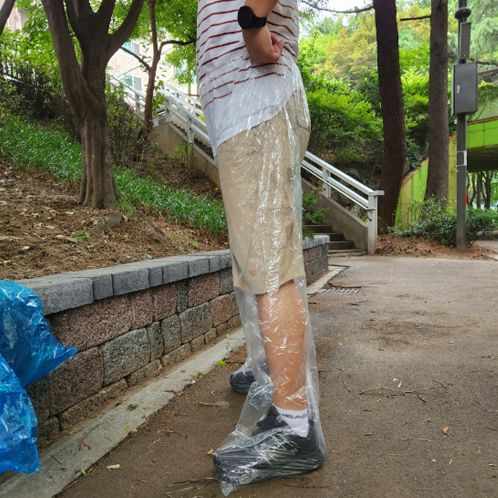 일회용 우비 비닐 전신 비옷 바지 세트 - 상세 이미지 4