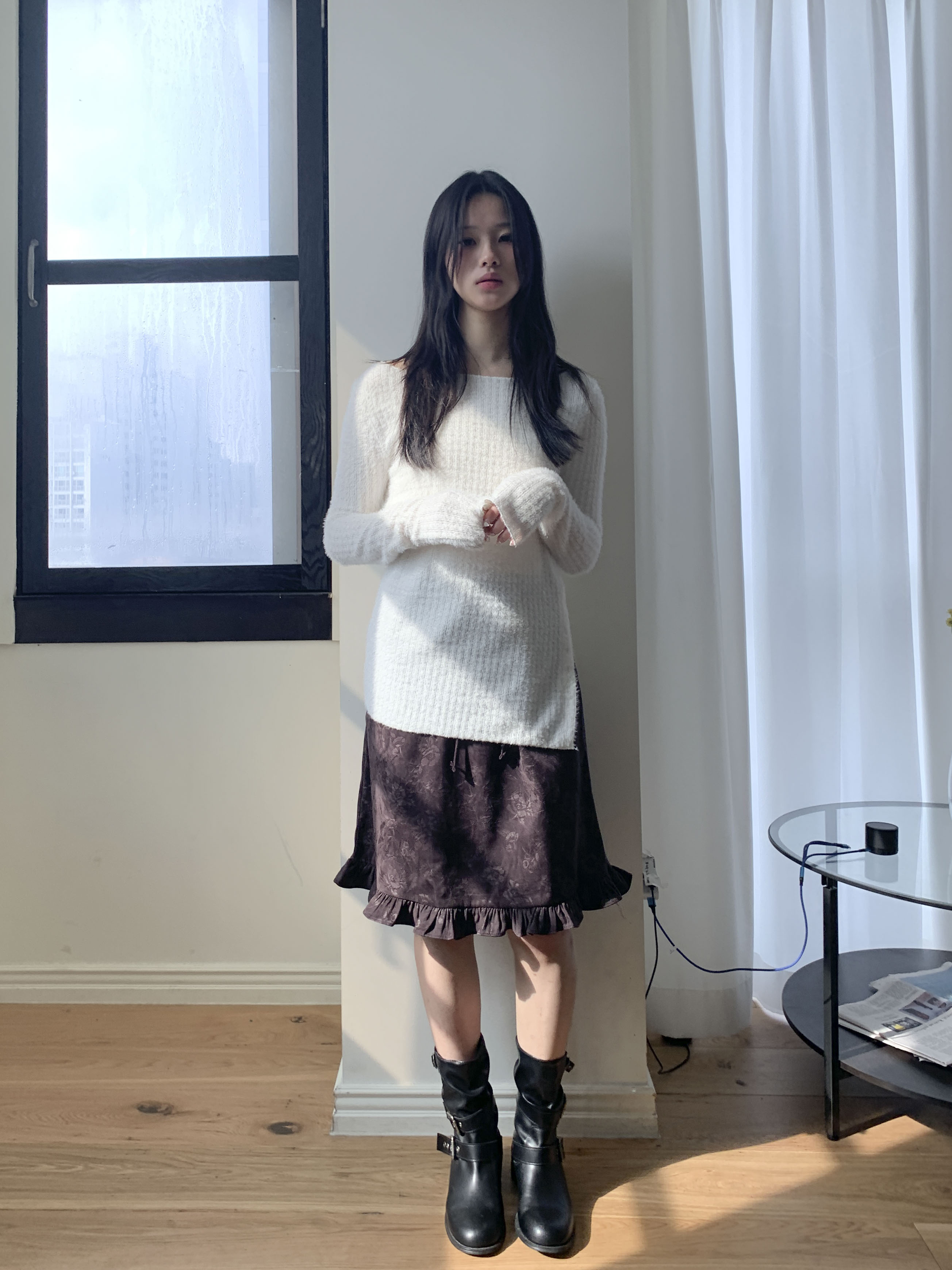 [빈티지/하체커버] 바라 플라워 프릴 미디 스커트 2color 상세 이미지 12