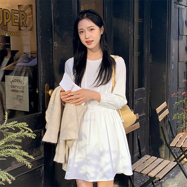 (허리조절) 클레프 핀턱 스트링 긴팔 롱 미니 원피스 op15930