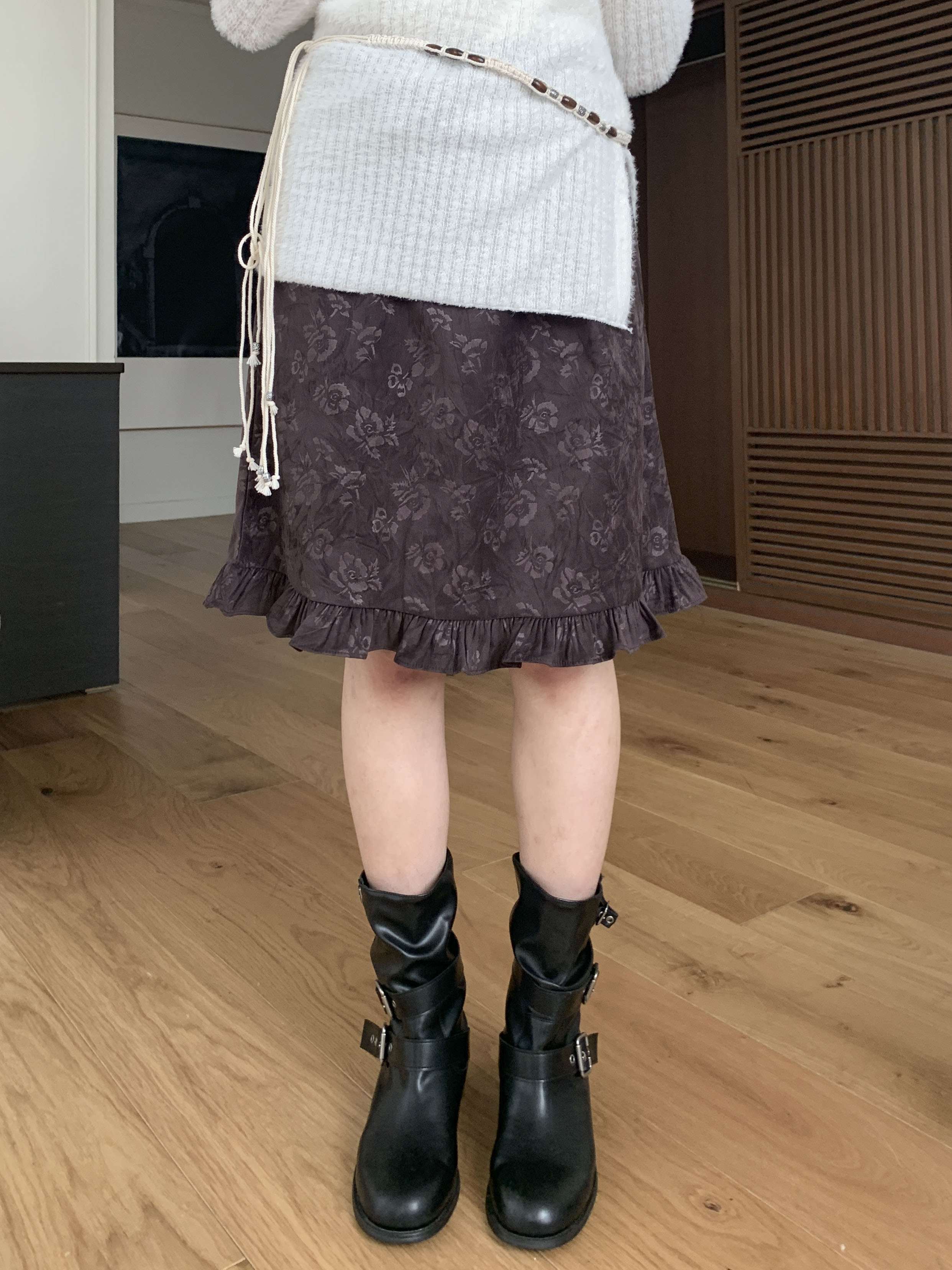 [빈티지/하체커버] 바라 플라워 프릴 미디 스커트 2color 상세 이미지 8