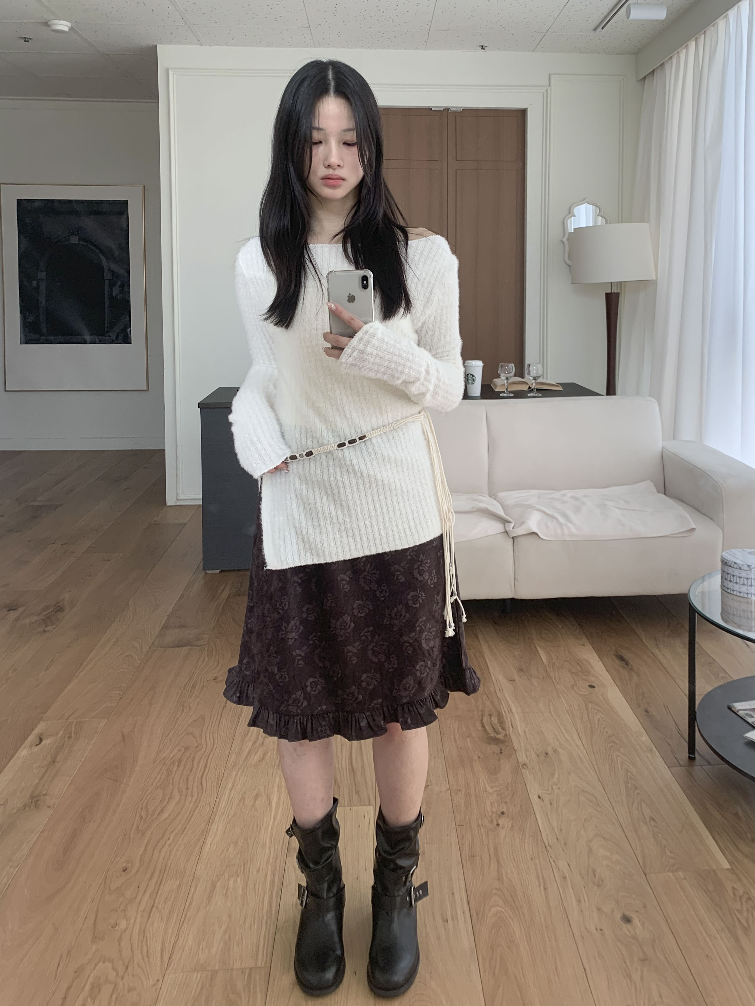[빈티지/하체커버] 바라 플라워 프릴 미디 스커트 2color 상세 이미지 3