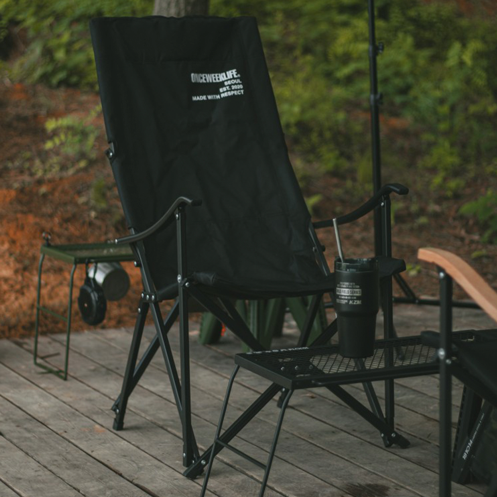 원스위크라이프 캠핑 접이식 경량 롱 릴렉스 체어 특대, 블랙프레임+원목 / 카키, 1개