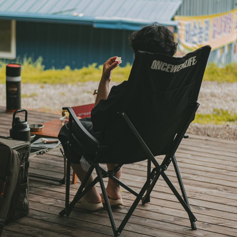 원스위크라이프 캠핑 접이식 경량 롱 릴렉스 체어 특대, 블랙프레임+원목 / 카키, 1개