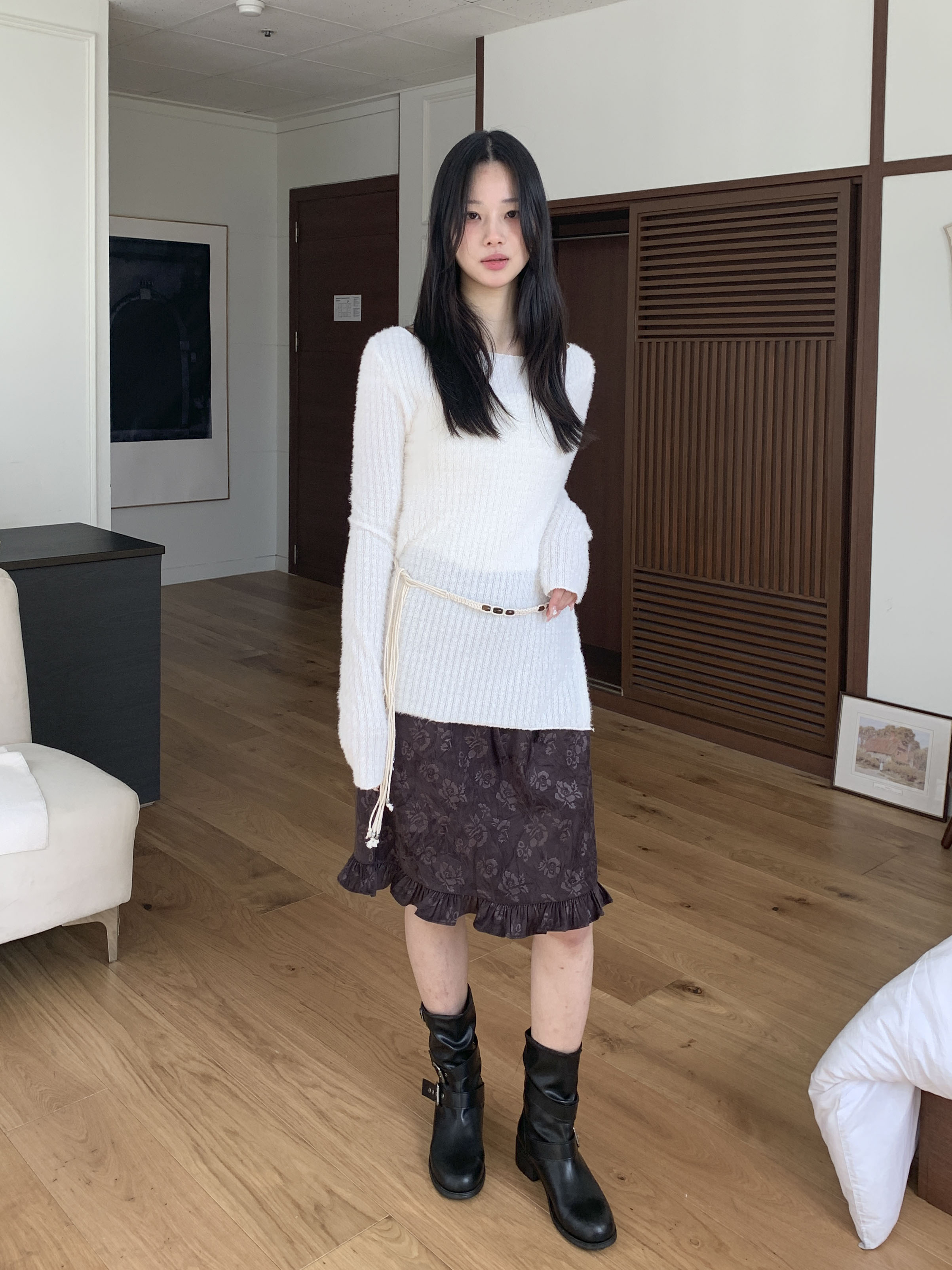 [빈티지/하체커버] 바라 플라워 프릴 미디 스커트 2color 상세 이미지 5