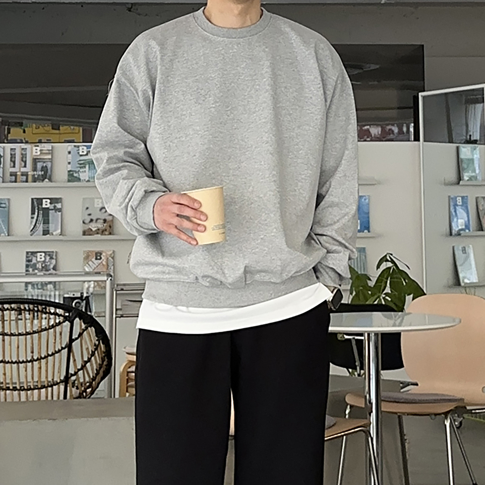 남자 맨투맨 오버핏 남성 긴팔티 레드 빨간 커플 맨투맨 - 상세 이미지 2