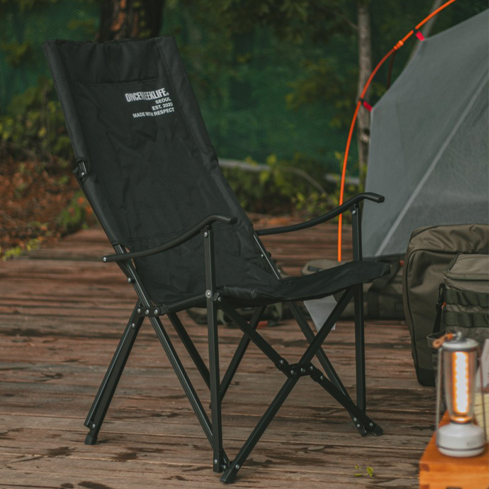 원스위크라이프 캠핑 접이식 경량 롱 릴렉스 체어 특대, 블랙프레임+원목 / 카키, 1개