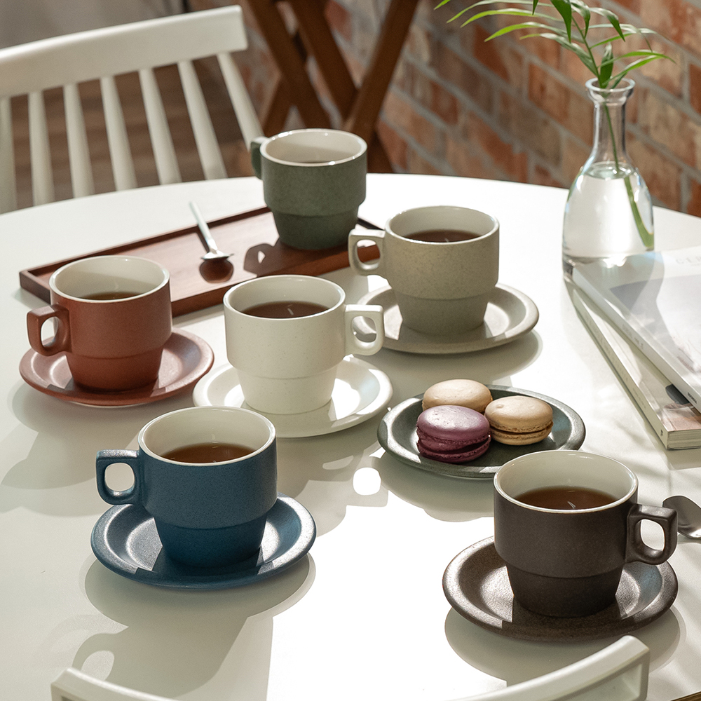 mano 엔틱 스택 커피잔세트 라떼잔 도자기찻잔 300ml [국내직접생산]