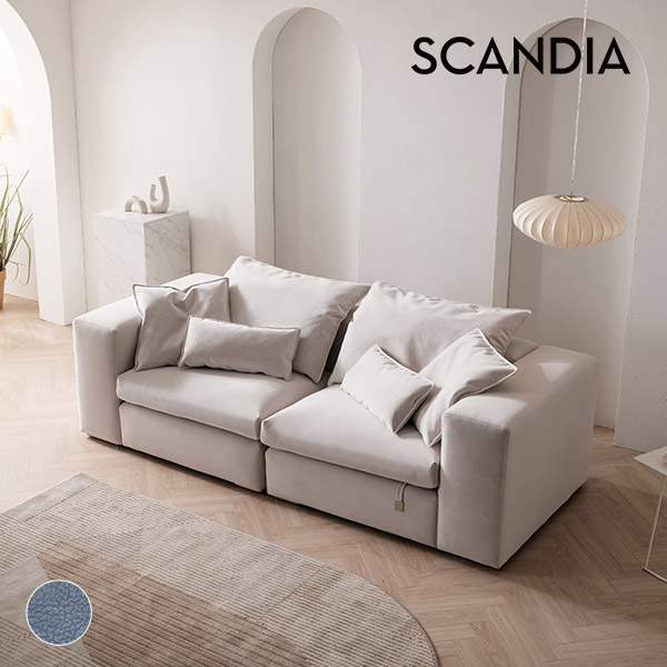 스칸디아 컴포즈 구스다운 기능성 패브릭 모듈 소파 스툴미포함, 미스티블루, 3인용