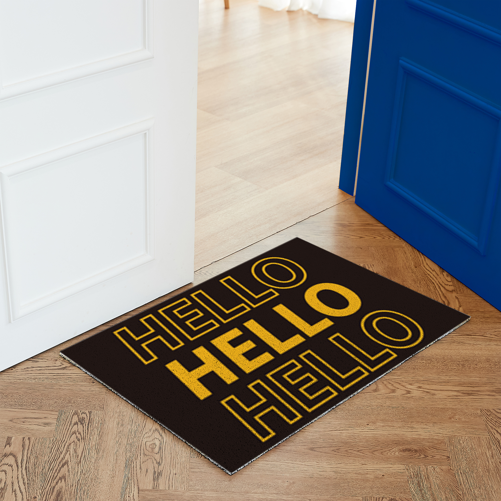 코메샵 웰컴 매트 컬러 WM27-1 블루 헬로 HELLO 하이 어서오세요 현관 코일매트 180x120cm 이미지 6