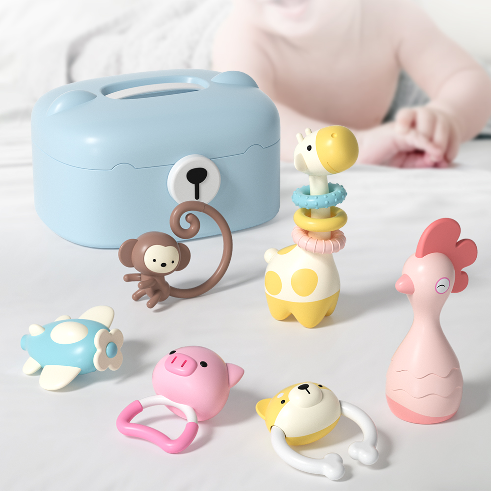 고려베이비 신생아 딸랑이 치발기 장난감 세트 아기 유아 백일 선물 동물 6종세트