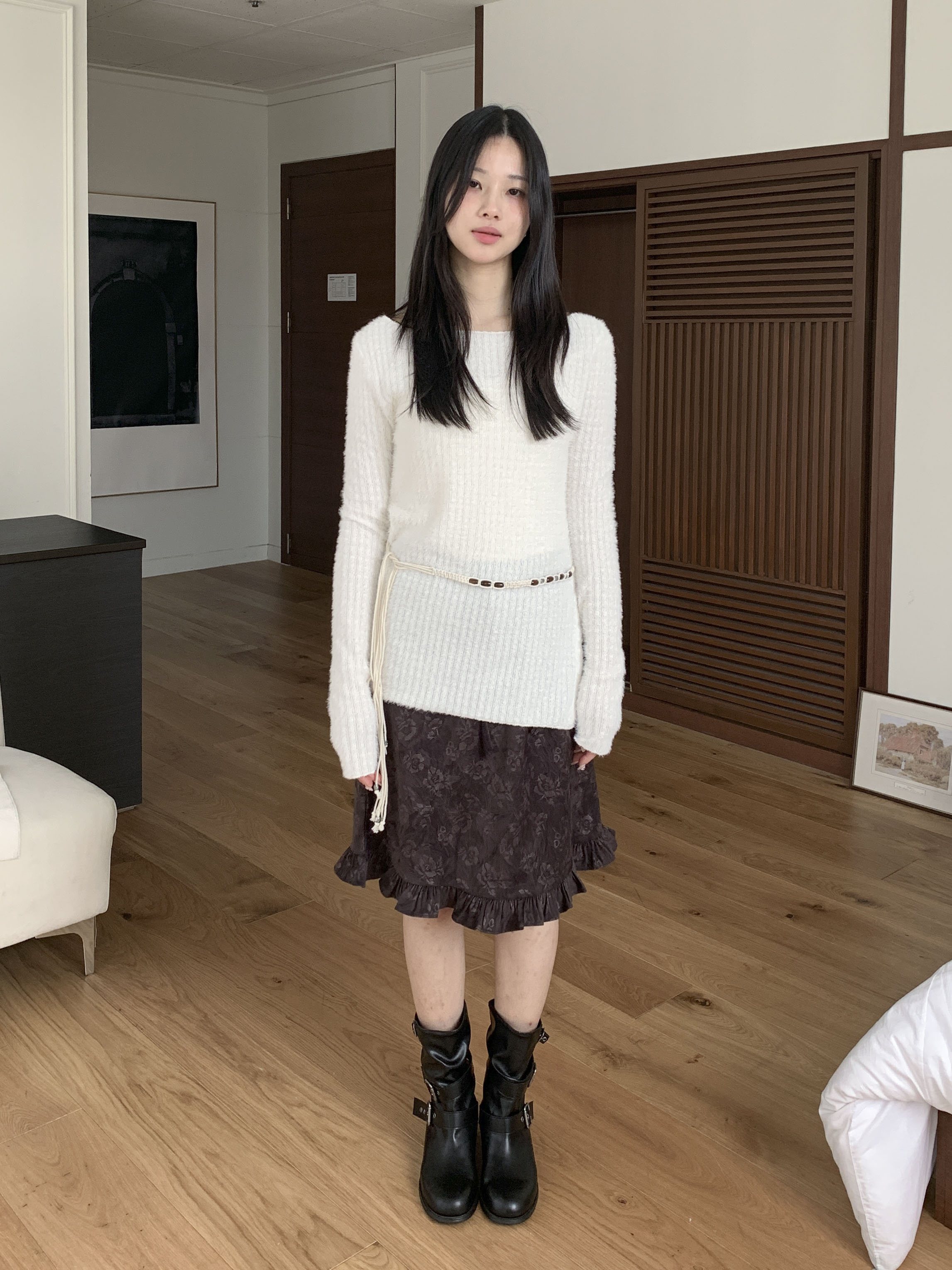 [빈티지/하체커버] 바라 플라워 프릴 미디 스커트 2color 상세 이미지 4