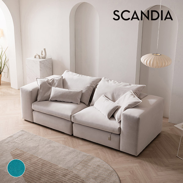 스칸디아 컴포즈 구스다운 기능성 패브릭 모듈 소파 스툴미포함, 스쿠바블루, 3인용