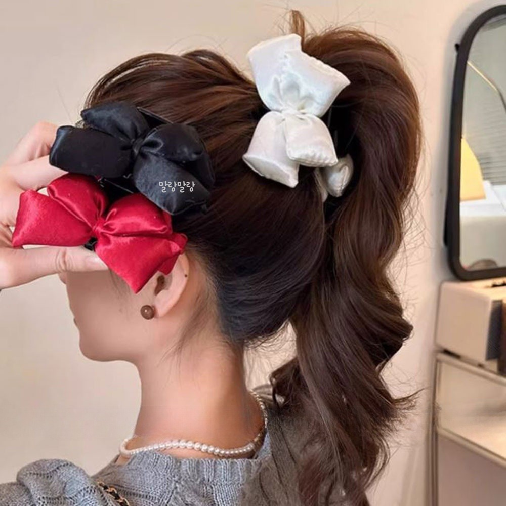 패딩 리본 집게핀 사랑스러운 반묶음 머리 포니테일 헤어삔 - 상세 이미지 2