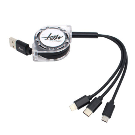 엠비에프 BK (2.1A 3 in 1 충전 자동감김 케이블) MBF-USB3IN1BK
