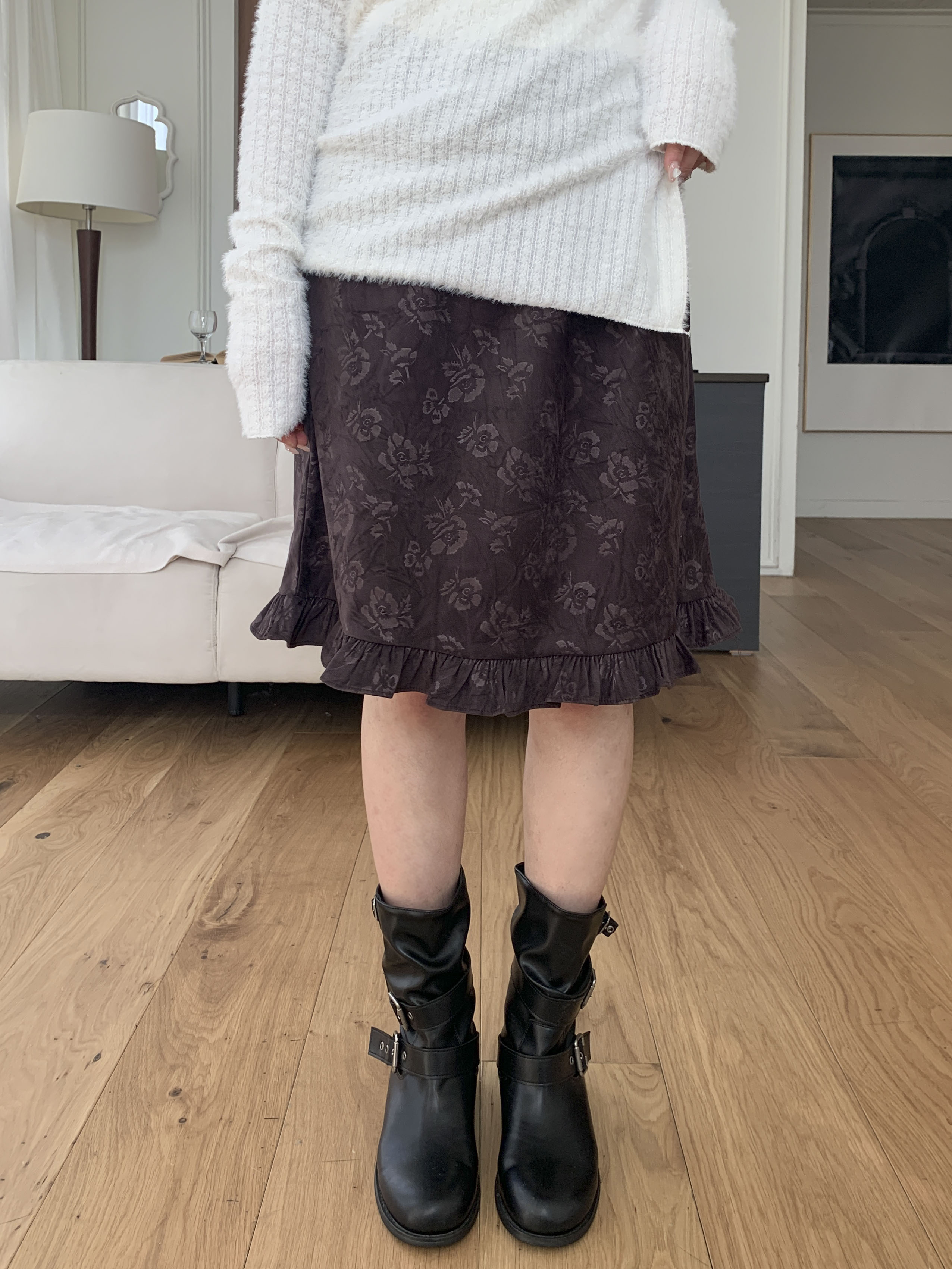 [빈티지/하체커버] 바라 플라워 프릴 미디 스커트 2color 상세 이미지 9