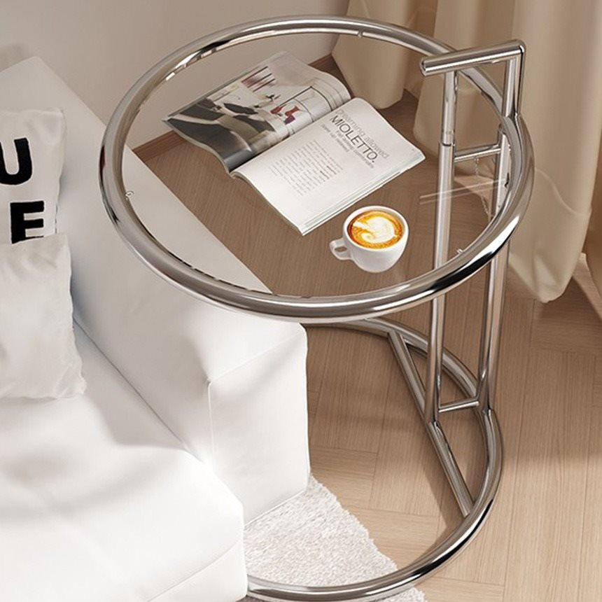 E1027 어드저스터블 클래시콘 사이드 테이블 유리 원형 리프트업