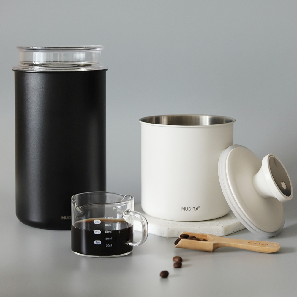 무디타 304스텐 진공 원두보관용기 2P 700ml 1400ml 이중 잠금 캐니스터