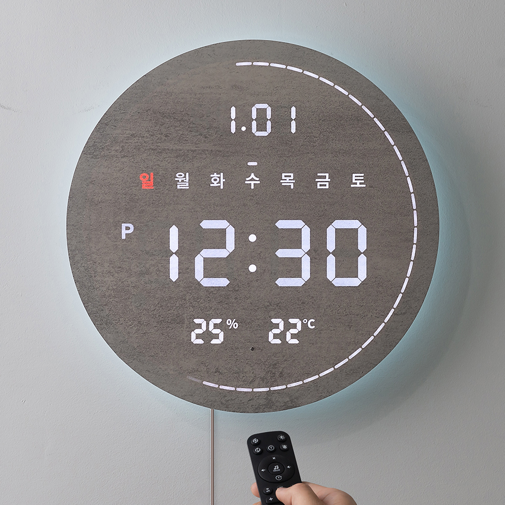 플라이토 백라이트 LED 벽시계 디지털 전자 거실 벽걸이 온습도 와이파이 터닝 플랫19cm - 상세 이미지 2