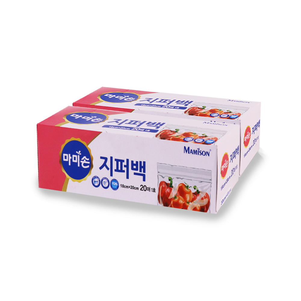 마미손 지퍼백 비닐 푸드저장팩 냉장 냉동 지퍼백 S(소형) 18x20cm, 20매, 2개 - 상품 이미지
