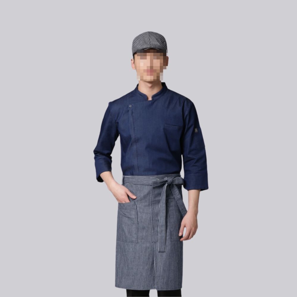 네이비줄 더블포켓 주방랩 허리 앞치마 AE1787 - 상품 이미지