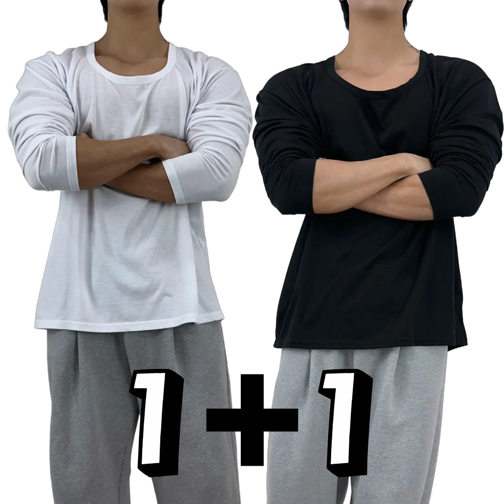 남자유넥 U넥 티셔츠 레이어드긴팔티 머슬핏 - 메인 이미지