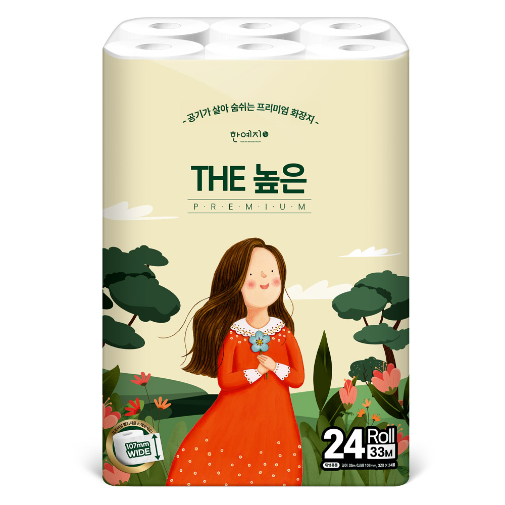 한예지 천연펄프 THE 높은 프리미엄 화장지 33m 24롤 1팩