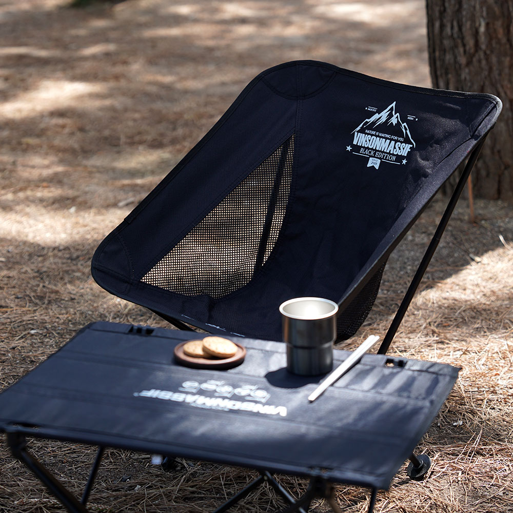 1+1 빈슨메시프 백패킹 체어 테이블 세트 블랙에디션 듀랄루민 캠핑의자 경량 테이블