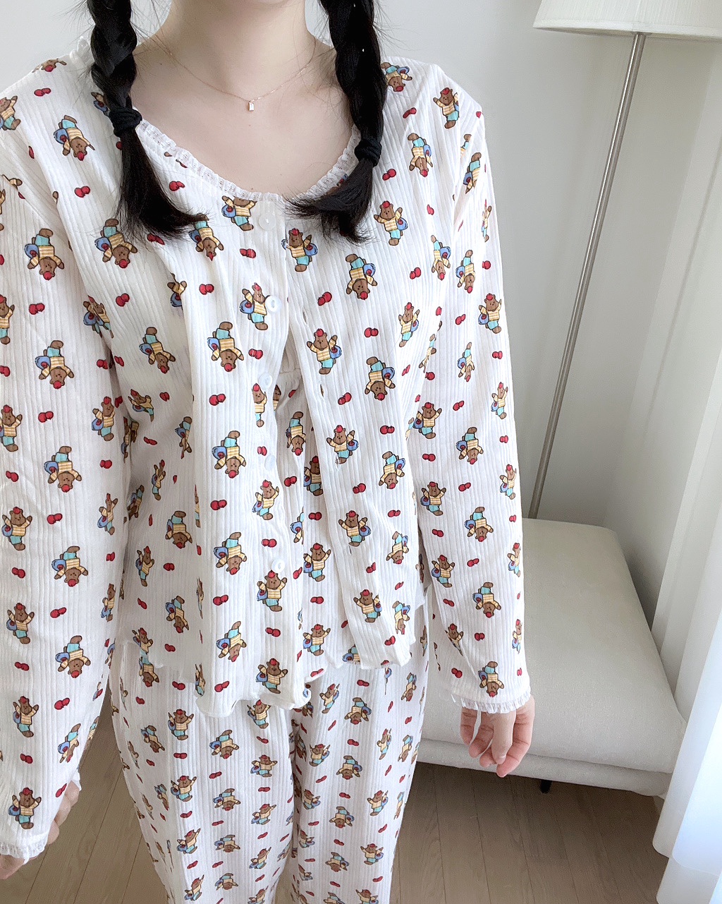 [끈조절가능]3ps주문폭주💗러블리/사은품증정 사과 곰돌이 봄 여름 나시 가디건 쓰리피스잠옷 상세 이미지 23