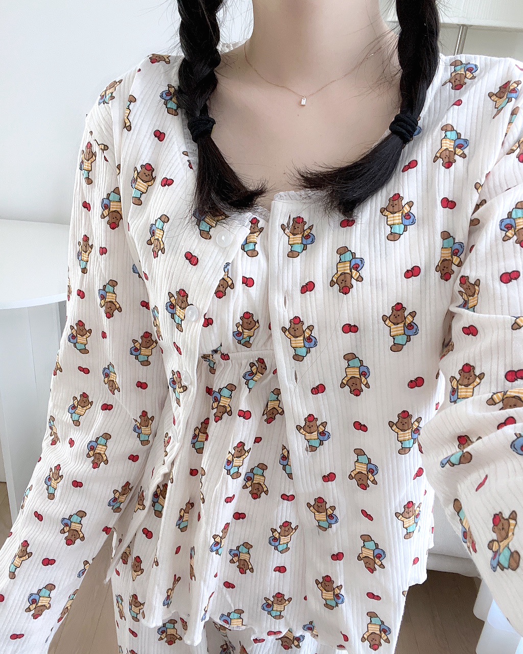 [끈조절가능]3ps주문폭주💗러블리/사은품증정 사과 곰돌이 봄 여름 나시 가디건 쓰리피스잠옷 상세 이미지 20