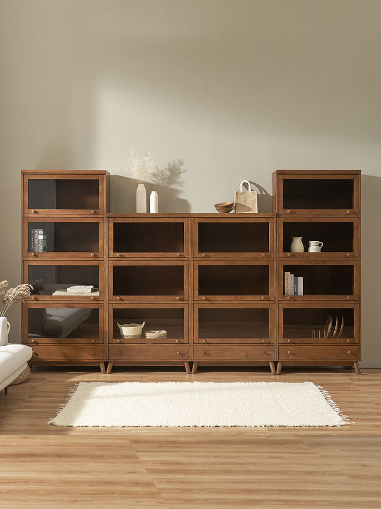 오크빌 오테카 원목 유리 장식장 위스키장 4단 월넛 인테리어 거실 수납장 엔틱 진열장