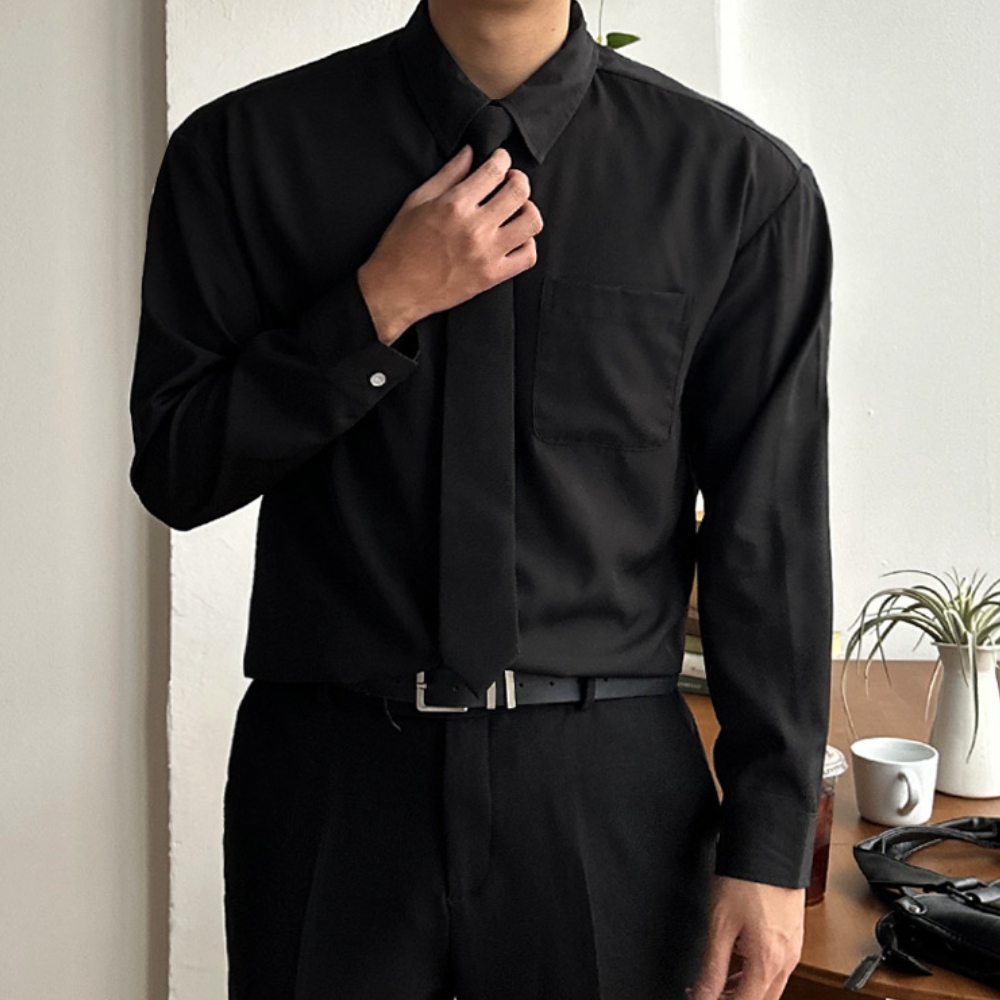 1+1 남자 수오 봄 가을 오버핏 고밀도 링클프리 셔츠 남방 - 상세 이미지 4