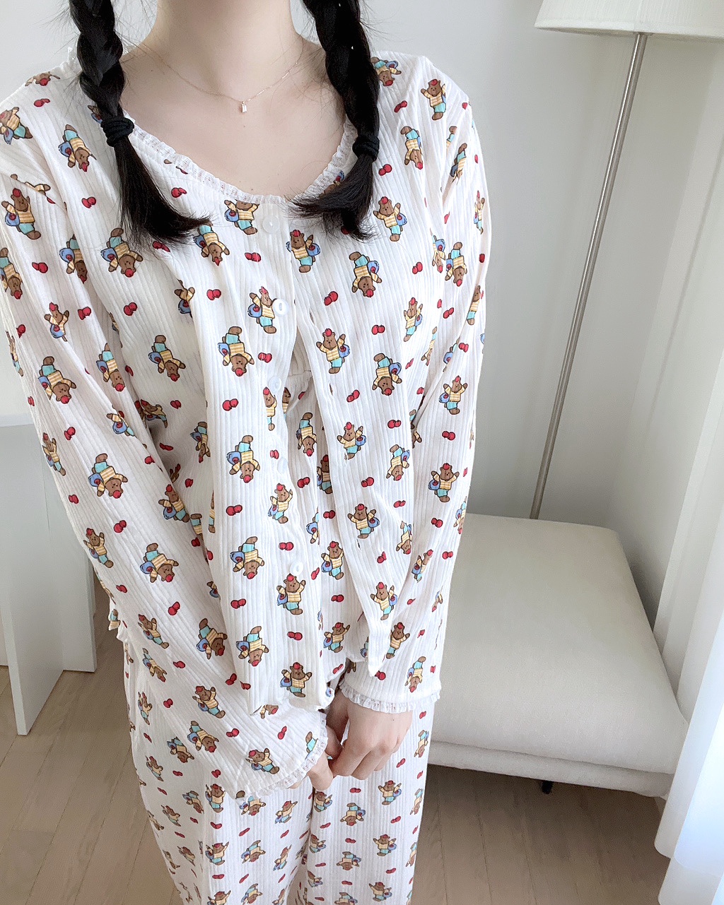 [끈조절가능]3ps주문폭주💗러블리/사은품증정 사과 곰돌이 봄 여름 나시 가디건 쓰리피스잠옷 상세 이미지 24