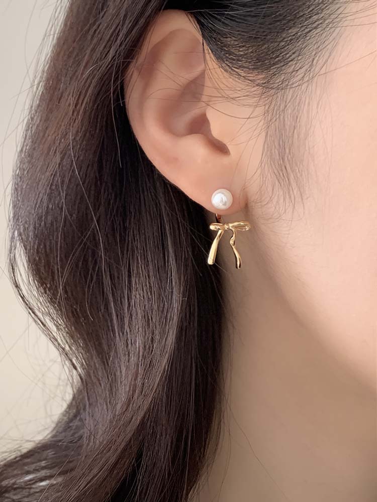 [무배] 셀프러브 투웨이 리본 이어링 - 925실버 6mm진주 드롭 진주귀걸이 순은귀걸이