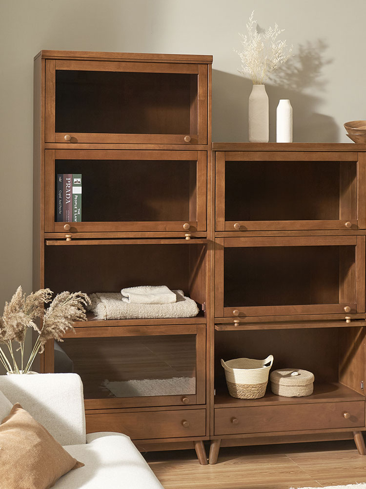 오크빌 오테카 원목 유리 장식장 위스키장 4단 월넛 인테리어 거실 수납장 엔틱 진열장