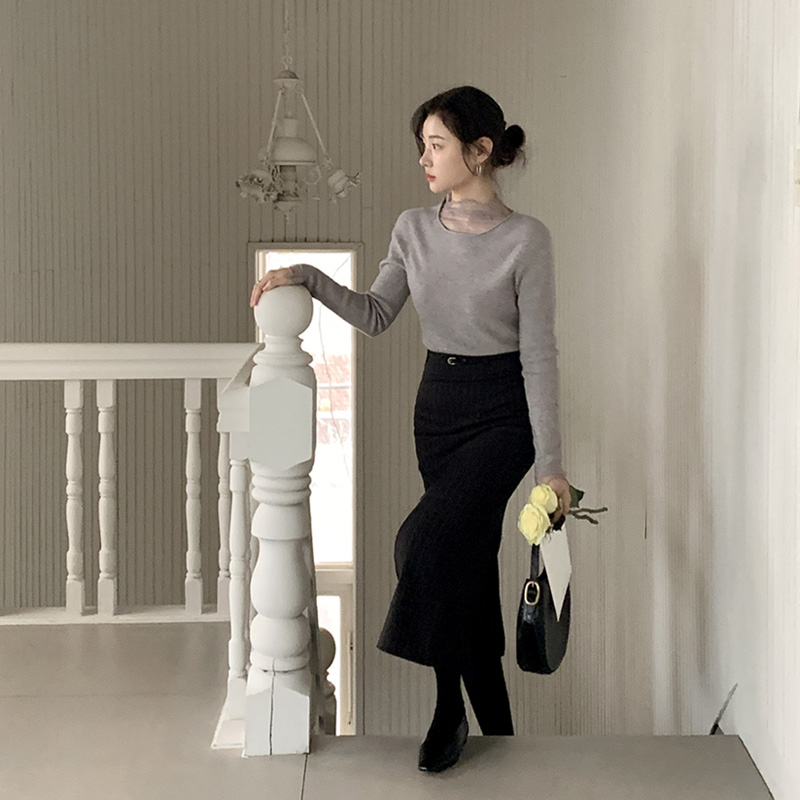 모리트 벨트 스트라이프 슬릿 펜슬 롱 스커트 sk7164 - 상세 이미지 3