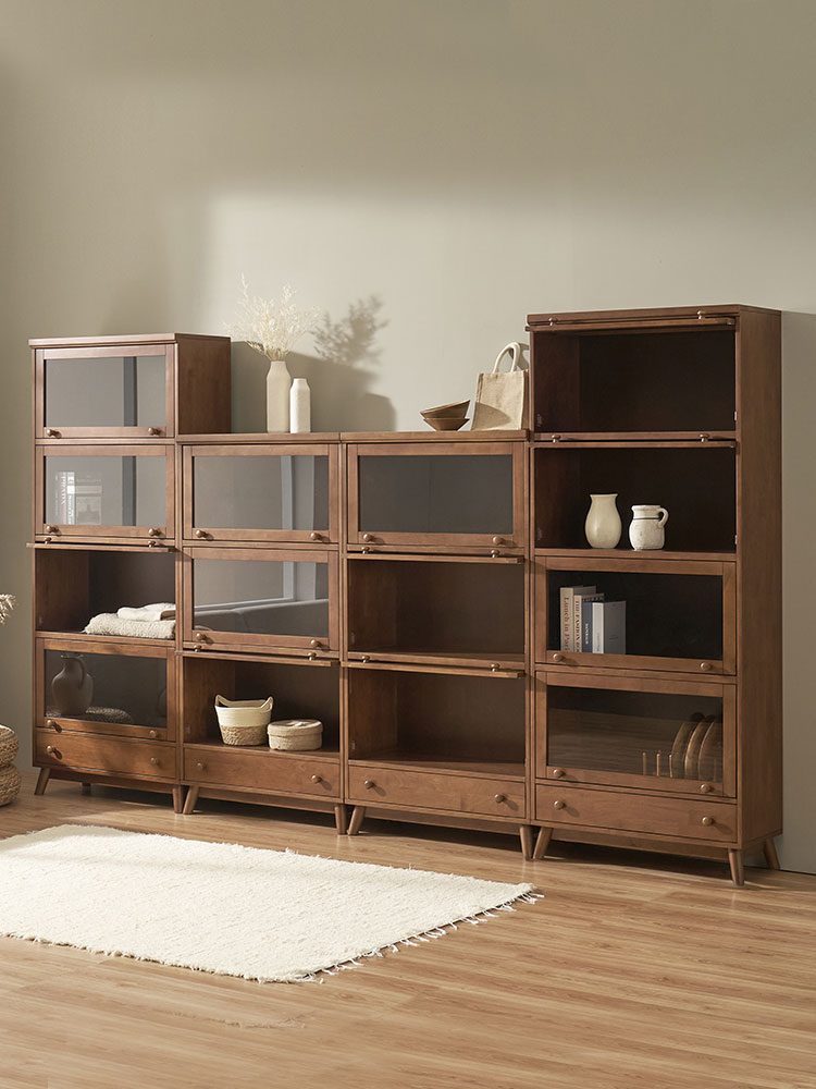 오크빌 오테카 원목 유리 장식장 위스키장 4단 월넛 인테리어 거실 수납장 엔틱 진열장