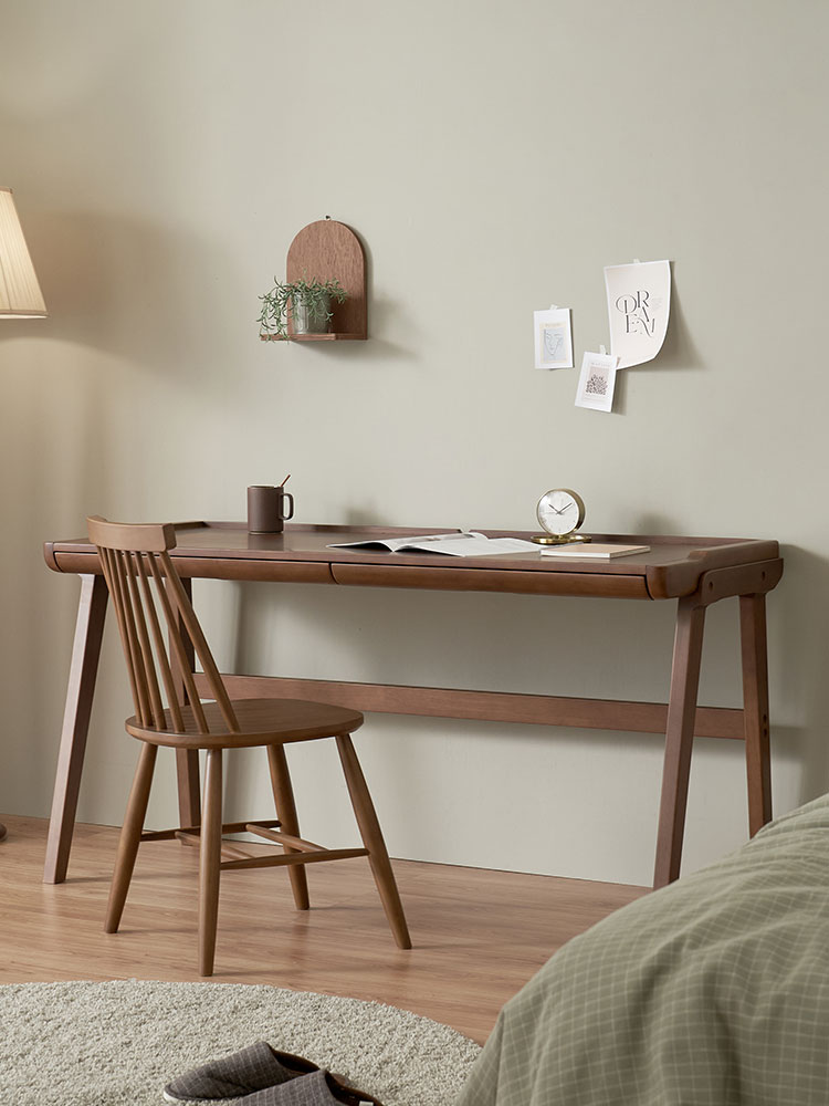 오크빌 웨이브 원목책상 수납 컴퓨터책상 1500mm, 월넛