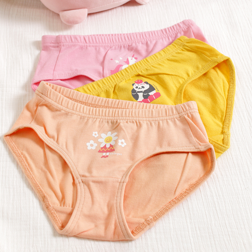 베이비앙 첫팬티 두돌아기팬티 국내산 무형광 40수 면 유아 아기 아동 키즈 여자 여아 해피애니멀 삼각팬티 3종 세트(여아용) - 상세 이미지 2