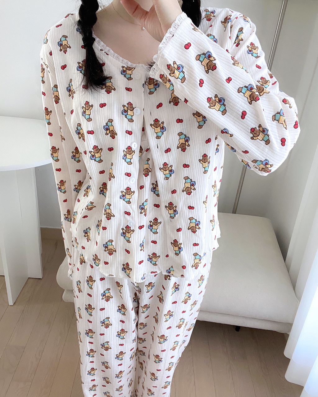 [끈조절가능]3ps주문폭주💗러블리/사은품증정 사과 곰돌이 봄 여름 나시 가디건 쓰리피스잠옷 상세 이미지 30