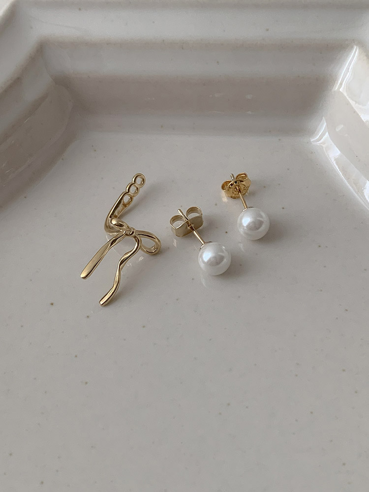 [무배] 셀프러브 투웨이 리본 이어링 - 925실버 6mm진주 드롭 진주귀걸이 순은귀걸이