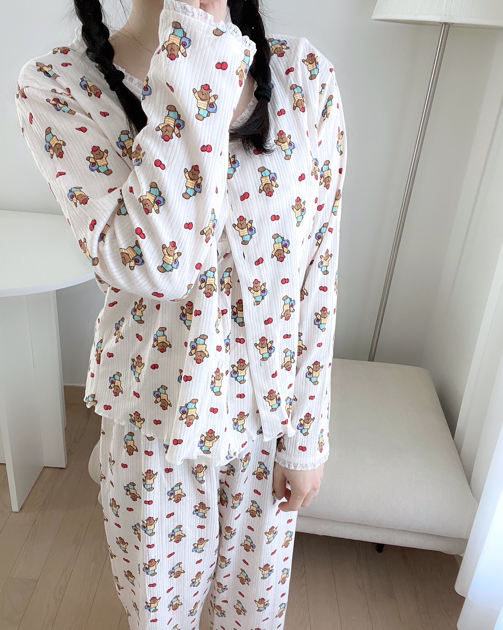 [끈조절가능]3ps주문폭주💗러블리/사은품증정 사과 곰돌이 봄 여름 나시 가디건 쓰리피스잠옷 상세 이미지 22